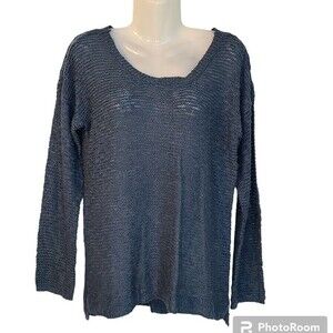 Hippie Rose XL Blue Sweater Crochet Back Cotton Acrylic Long Sleeve Boat Neck